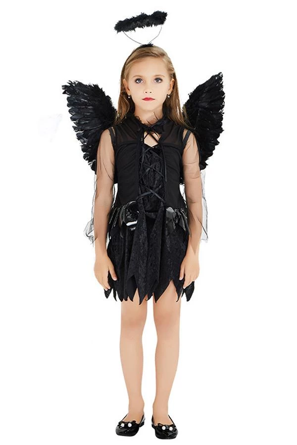 Hallowitch Costumes Kids White And Dark Angel Costume With Wings And Halo Girls' 4 Hallowitch Costumes Kids White And Dark Angel Costume With Wings And Halo Girls'