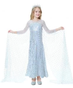 Hallowitch Costumes Frozen Elsa White Long Sequin Dress With Cape For Toddler And Girls Girls'