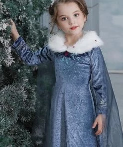 Hallowitch Costumes Girls' Olaf's Frozen Adventure Elsa Dress With Faux Fur Collar