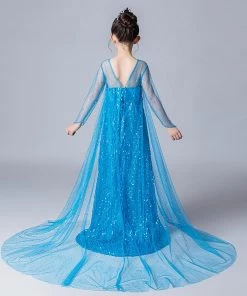 Hallowitch Costumes Frozen Elsa Long Dress With Sequins And Trail For Girls 7 Hallowitch Costumes Frozen Elsa Long Dress With Sequins And Trail For Girls