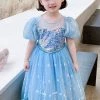 Hallowitch Costumes Elsa Inspired Dress For Kids Short Sleeve With Trail Girls'