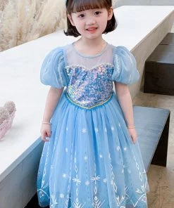 Hallowitch Costumes Elsa Inspired Dress For Kids Short Sleeve With Trail Girls'