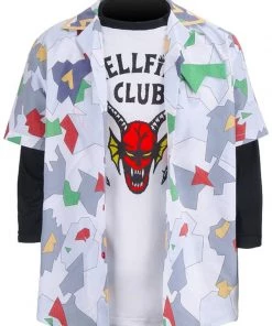 Hallowitch Costumes Boys' Dustin Hellfire Club T Shirt, Shirt Costume. Stranger Things 4.