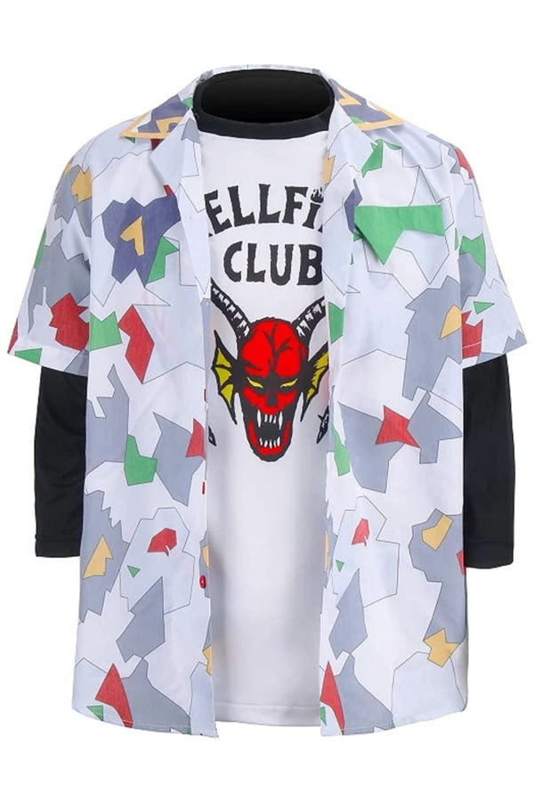 Hallowitch Costumes Boys' Dustin Hellfire Club T Shirt, Shirt Costume. Stranger Things 4. 3 Hallowitch Costumes Boys' Dustin Hellfire Club T Shirt, Shirt Costume. Stranger Things 4.