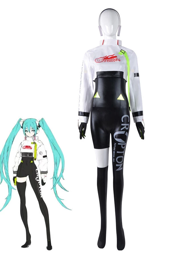 Hallowitch Costumes Women's Hatsune Miku Racing Suit Cosplay Costume 3 Hallowitch Costumes Women's Hatsune Miku Racing Suit Cosplay Costume