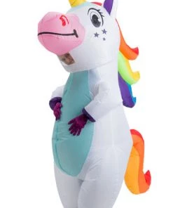Hallowitch Costumes Adult Inflatable White Unicorn Costume With Colorful Tail