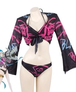 Hallowitch Costumes League Of Legends LoL Jinx Top And Shorts Swimming Suit