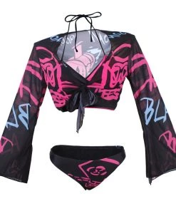 Hallowitch Costumes League Of Legends LoL Jinx Top And Shorts Swimming Suit