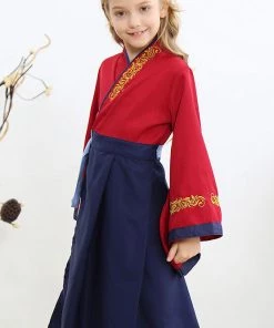 Hallowitch Costumes Mulan Dress Costume For Kids, Red Girls'