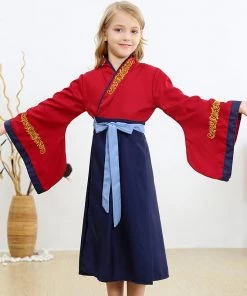 Hallowitch Costumes Mulan Dress Costume For Kids, Red Girls' 6 Hallowitch Costumes Mulan Dress Costume For Kids, Red Girls'