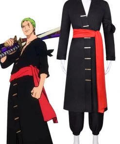 Hallowitch Costumes Men's One Piece Wano Country Roronoa Zoro Cosplay Costume Black