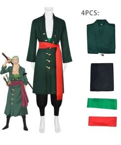 Hallowitch Costumes Men's One Piece Wano Country Roronoa Zoro Cosplay Costume Green