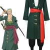 Hallowitch Costumes Men's One Piece Wano Country Roronoa Zoro Cosplay Costume Green