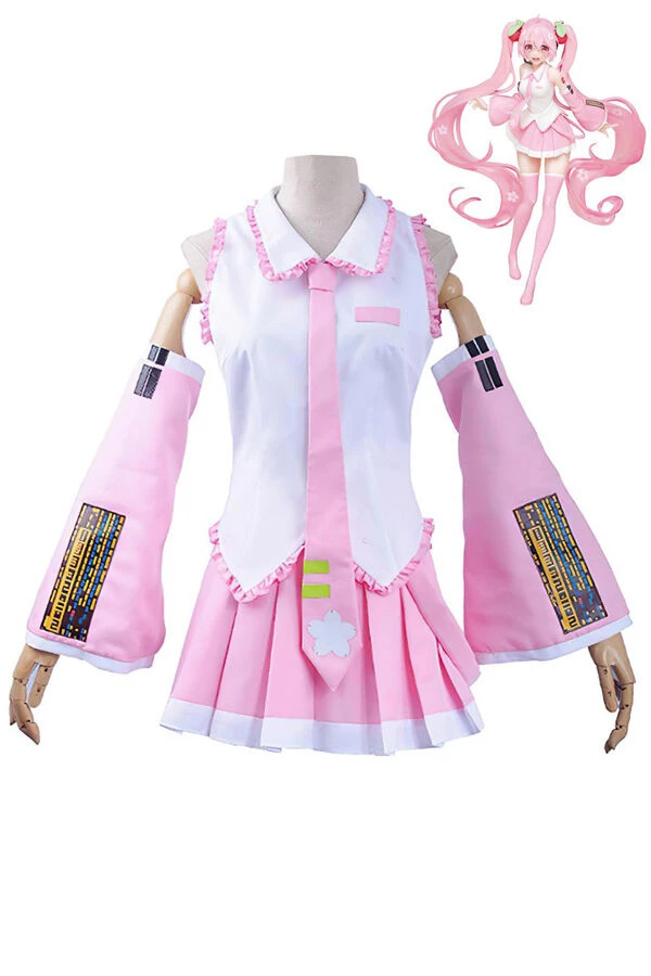 Hallowitch Costumes Vocaloid Hatsune Miku Sakura Miku Pink Costume Women's 3 Hallowitch Costumes Vocaloid Hatsune Miku Sakura Miku Pink Costume Women's