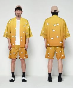 Hallowitch Costumes Zenitsu Agatsuma Kimono And Shorts Demon Slayer Costume