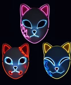 Hallowitch Costumes Men's Demon Slayer Sabito, Makomo, Tanjiro, LED Mask Costume