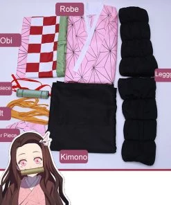 Hallowitch Costumes Kids' Nezuko Kamado Kimono Cosplay Costume - Demon Slayer Kimetsu No Yaiba Girls'