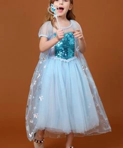 Hallowitch Costumes Frozen Elsa Dress For Kids Short Sleeve With Sequins Girls'