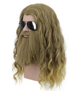 Hallowitch Costumes Men's Fat Thor Wig And Beard Costume