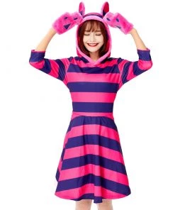 Hallowitch Costumes Women's Womens Cheshire Cat Dress Costume Alice In Wonderland