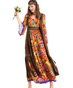 Hallowitch Costumes 70s Hippie Costume Long Dress For Adult