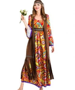 Hallowitch Costumes 70s Hippie Costume Long Dress For Adult