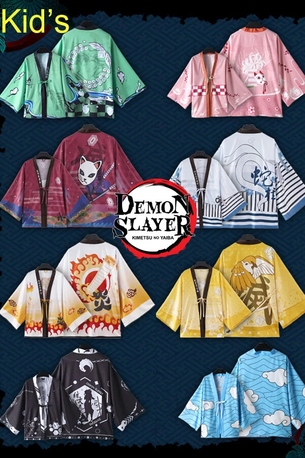 Hallowitch Costumes Kid's Demon Slayer Haori Kimono Costumes 3 Hallowitch Costumes Kid's Demon Slayer Haori Kimono Costumes
