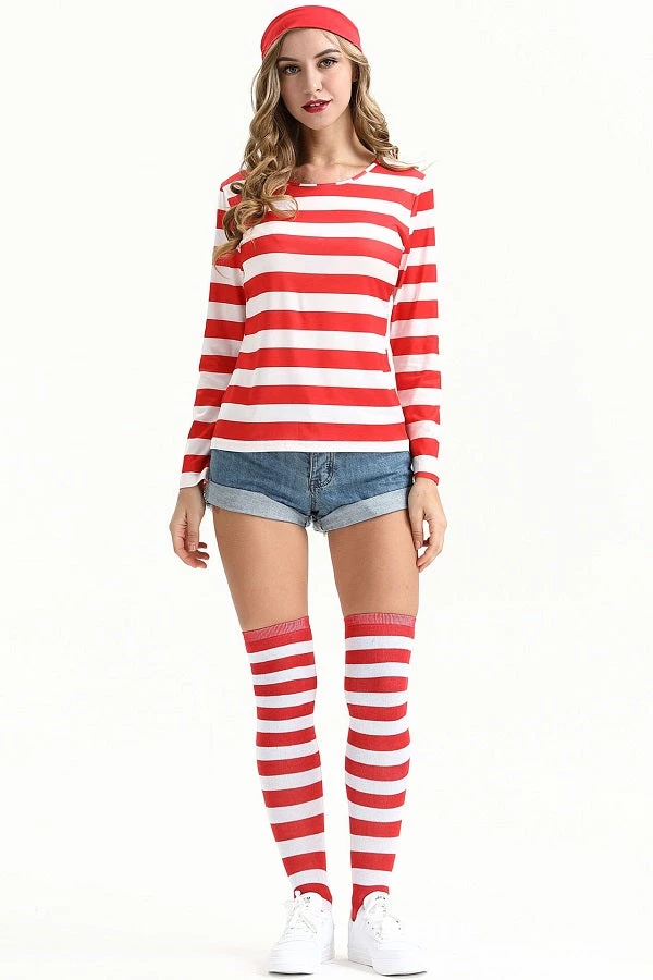 Hallowitch Costumes Where's Waldo Costume Striped Shirt For Adult And Kids 3 Hallowitch Costumes Where's Waldo Costume Striped Shirt For Adult And Kids