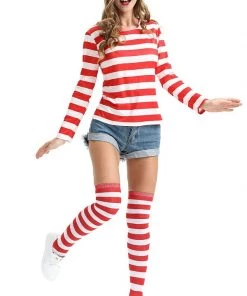 Hallowitch Costumes Where's Waldo Costume Striped Shirt For Adult And Kids