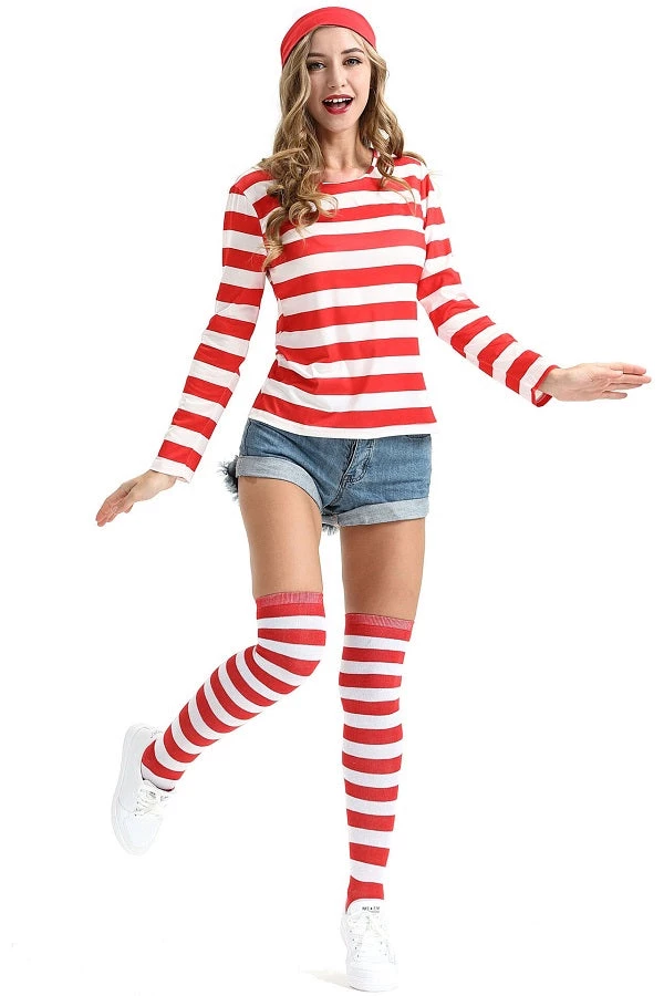Hallowitch Costumes Where's Waldo Costume Striped Shirt For Adult And Kids 4 Hallowitch Costumes Where's Waldo Costume Striped Shirt For Adult And Kids