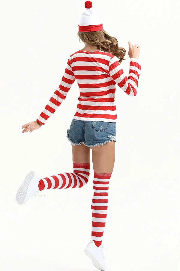 Hallowitch Costumes Where's Waldo Costume Striped Shirt For Adult And Kids 5 Hallowitch Costumes Where's Waldo Costume Striped Shirt For Adult And Kids